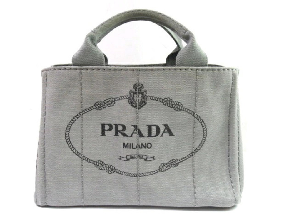 Prada Canapa Tote Bag Shoulder Gray Canvas